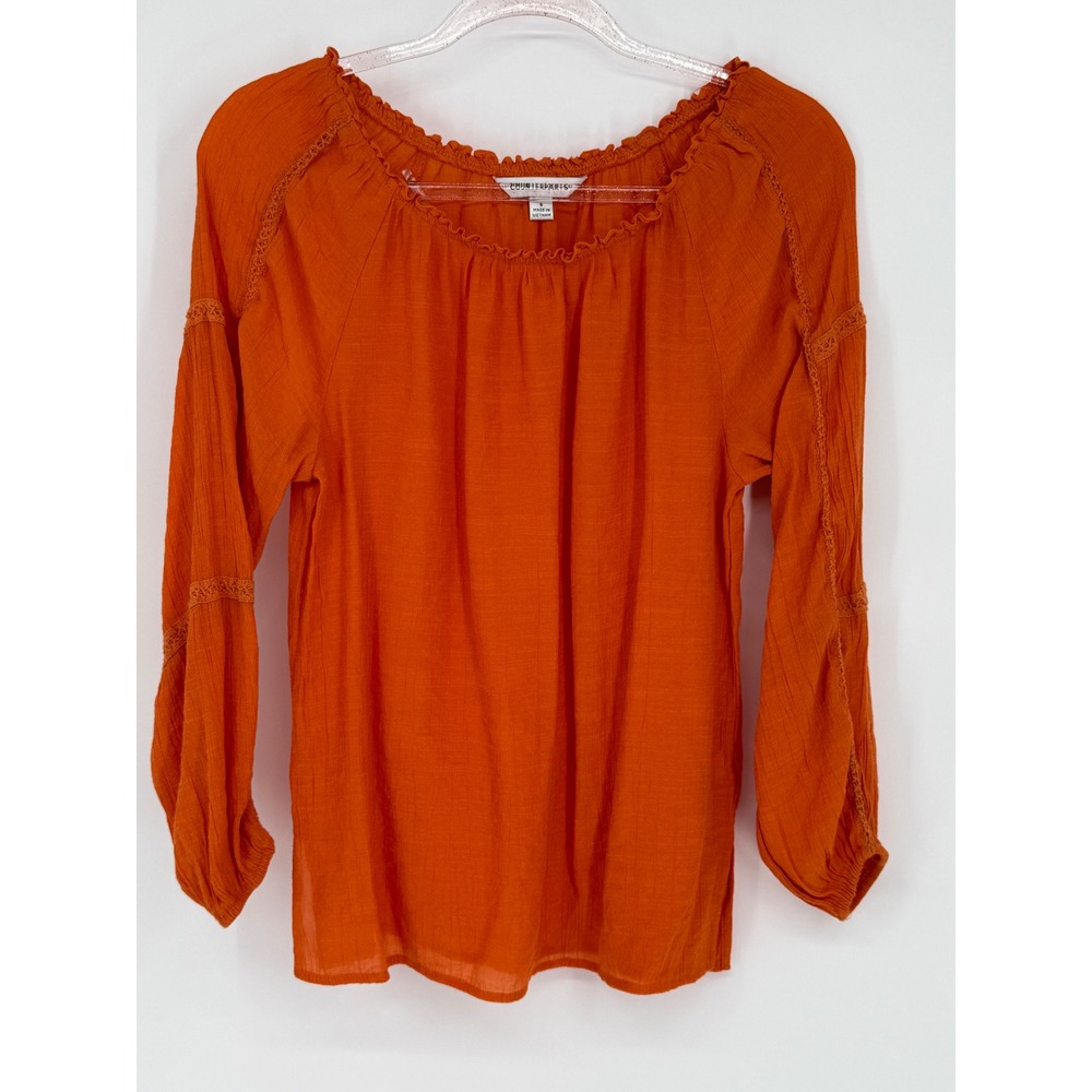 Counterparts Orange Peasant Blouse Crochet Trim Long Sleeve Top Boho Sz Sโ Chic